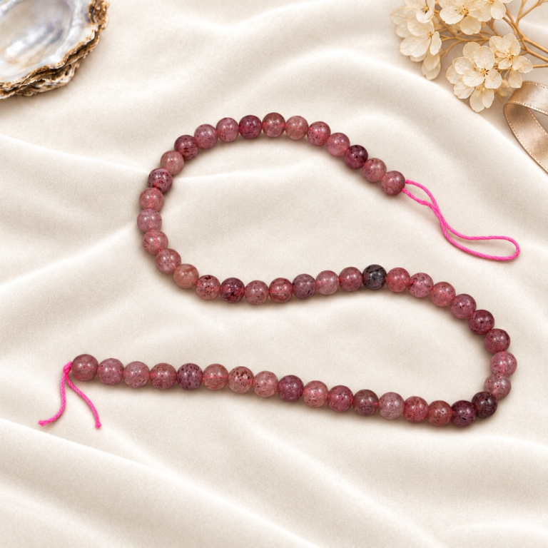 Pembe-bordo benekli yuvarlak 8 mm Çilek Kuvars dizi boncuk