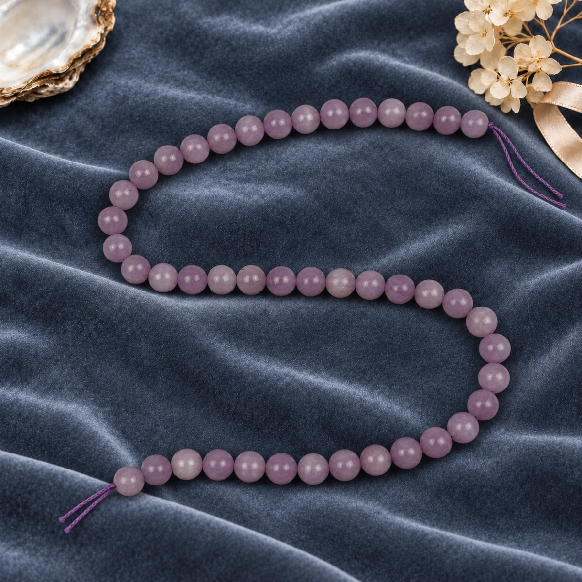 8 mm yuvarlak pembe-mor kunzit dizi boncuk